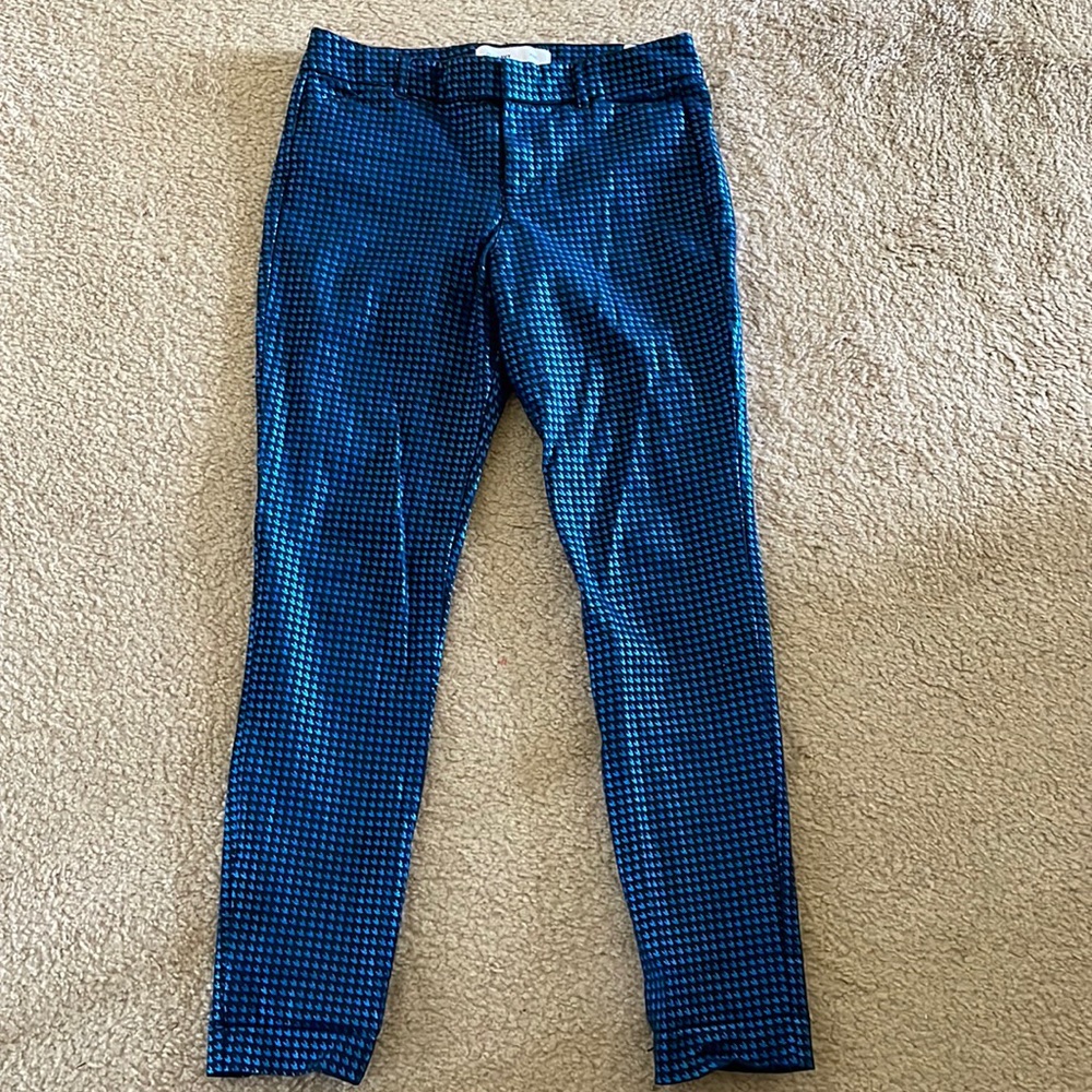 Blue and black shiny stretchy pants
